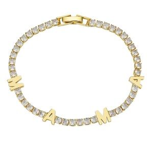 Gold Crystal 'MAMA' Letter Tennis Bracelet
